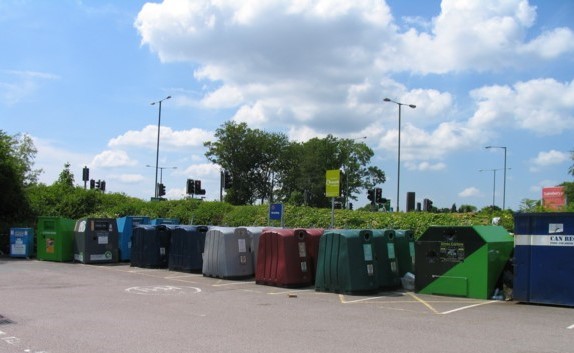 Recycling bins in Sainburys car park